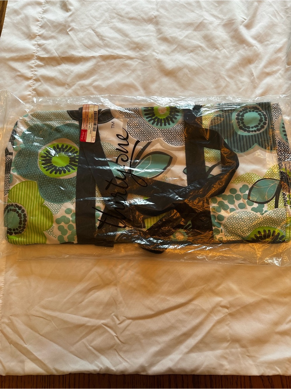 Thirty -One Floral Pattern Tote in Teal, Green & Black